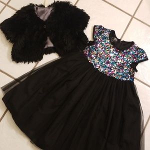 Gorgeous sequins dress and furry bolero